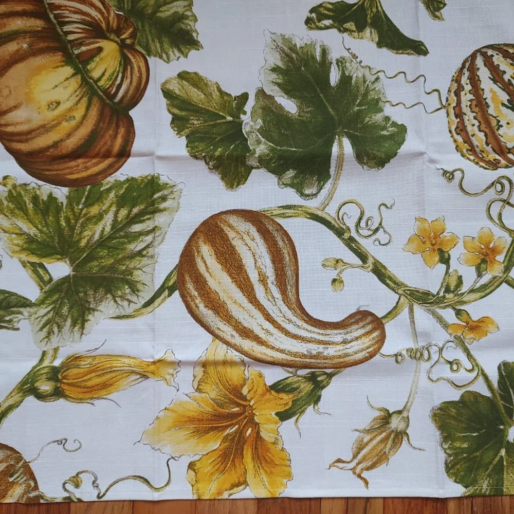 Williams Sonoma 2 Botanical Pumpkin and Gourd Print Towels Set Towel White Green